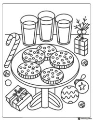 Christmas Cookies Coloring Page with Milk and Ornaments