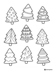 Christmas Tree Coloring Sheet with 9 Unique Patterned Designs