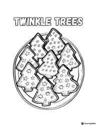 Christmas Tree Cookie Plate Coloring Page with Star Sprinkles