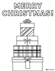 Merry Christmas Coloring Sheet with Stack of Wrapped Presents