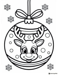 Reindeer Ornament Coloring Page with Snowflakes and Bow