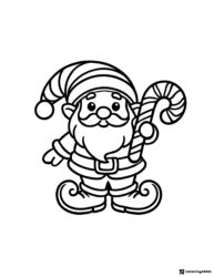 Santa Claus Coloring Page with Candy Cane and Curled Shoes