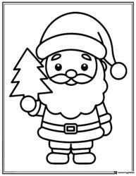 Santa Claus Coloring Sheet Holding a Christmas Tree